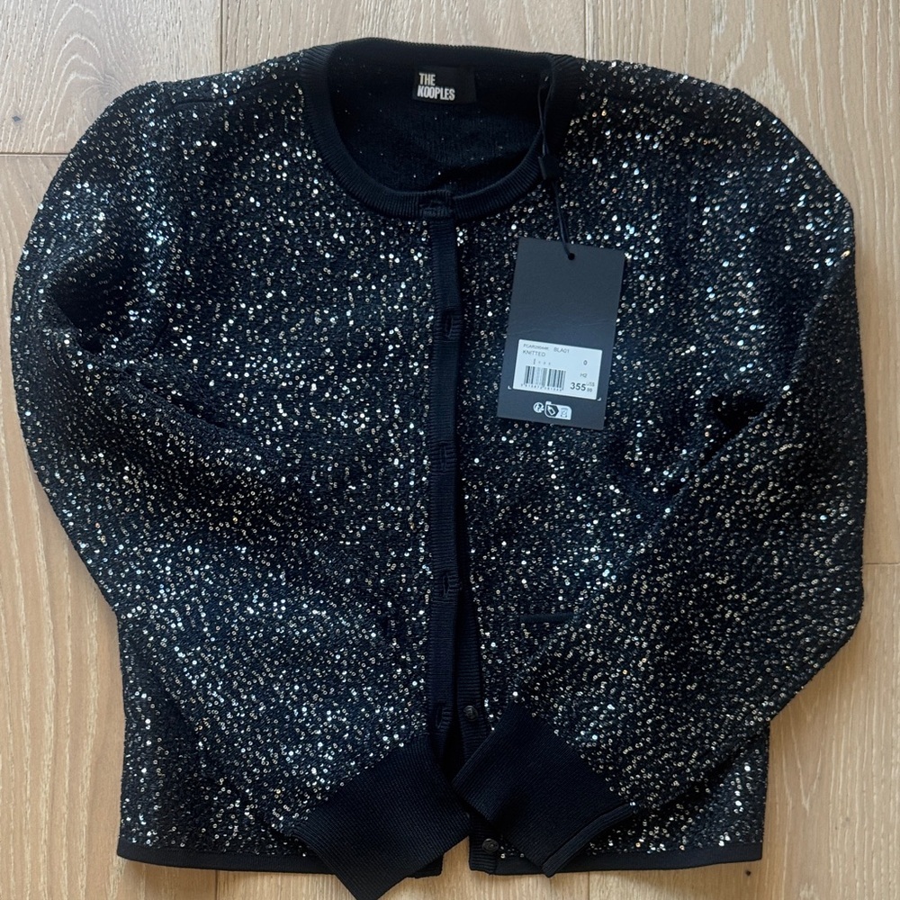 NWT The Kooples Black Cardigan with Silver Sparkle